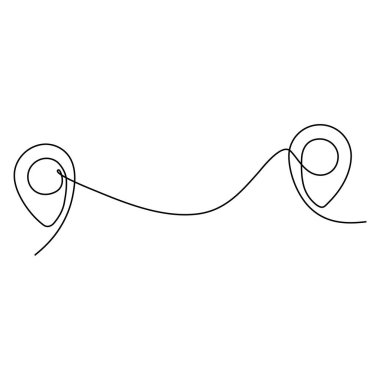 Konum işaretleri sürekli bir çizgi çiziyor. GPS navigasyon hattı rotası. Vektör illüstrasyonu beyazda izole edildi.