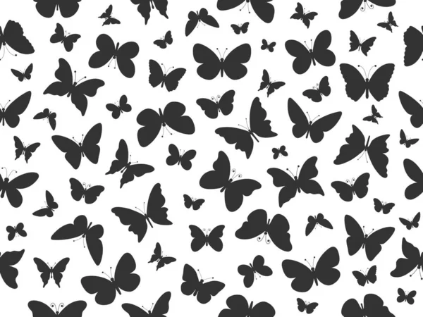 Mariposa Volando Silueta Patrón Sin Costuras Textura Negra Mariposa Ilustración — Archivo Imágenes Vectoriales
