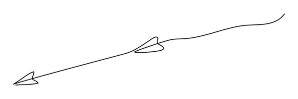 連続線画矢印 飛行軸のシンボル 標的矢だ 白地に独立したベクトル図 — ストックベクタ