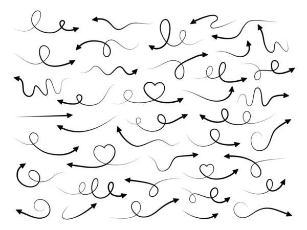 Arrows Hand Drawn Style Collection Arrow Doodle Mark Elements Set — 스톡 벡터