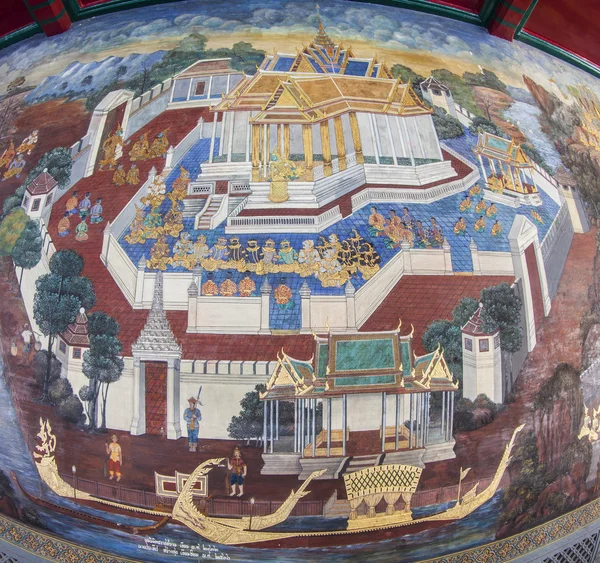 Obra maestra Ramayana pintura en templo de Buda esmeralda —  Fotos de Stock