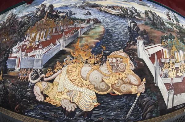 Obra-prima Ramayana pintura no templo de esmeralda Buda — Fotografia de Stock