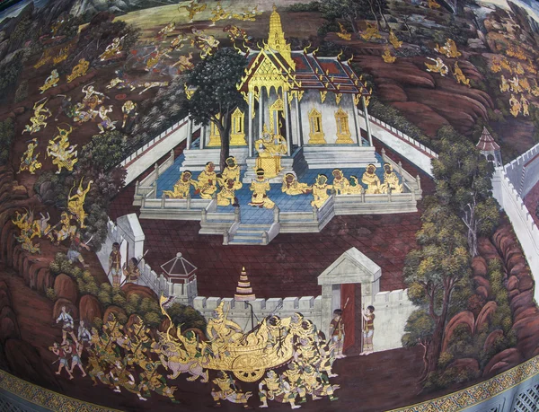 Шедевр Рамаяна живопису в храм Смарагдового Будди — стокове фото