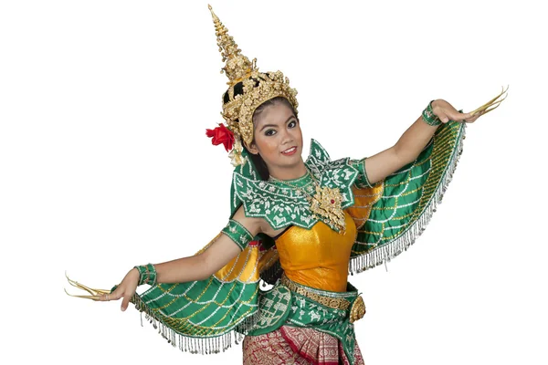 Retrato da jovem tailandesa em uma antiga dança da Tailândia — Fotografia de Stock