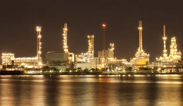 Landscape of river and oil refinery factory