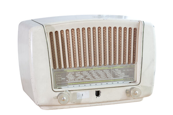 Retro radio in white isolated background with work part for easy to use.