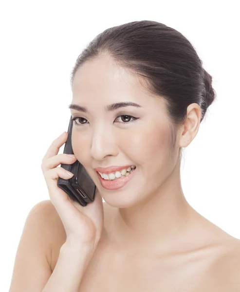 Mulher bonita com um telefone — Fotografia de Stock