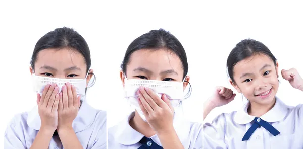 Común frío poco asiática chica con facemask —  Fotos de Stock