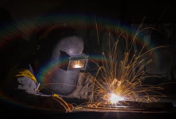 Worker work hard with welding process — Stock Photo, Image