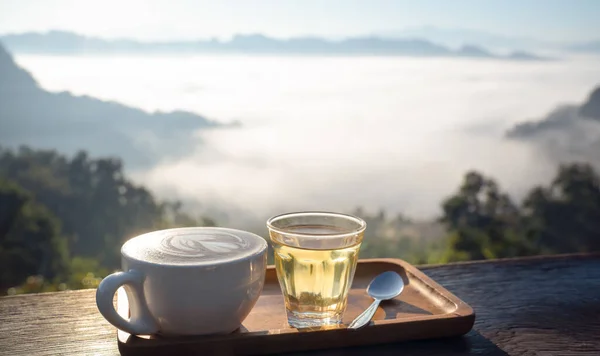 Zestaw Herbaty Kawy Kawiarni Jabo Wiosce Japo Najlepszy Punkt Widokowy — Zdjęcie stockowe