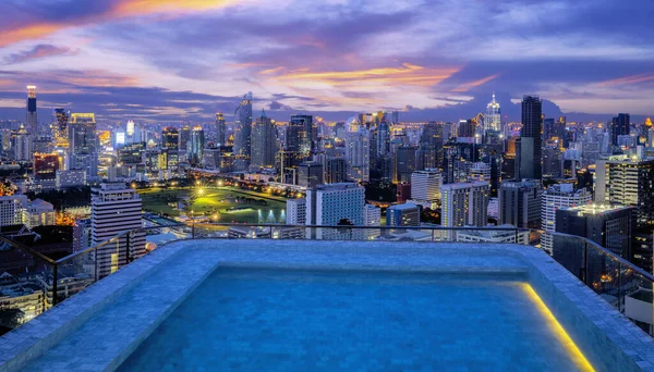Bangkok City Urbanscape View Rooftop Hotel Sun Set Background Thailand — Fotografia de Stock
