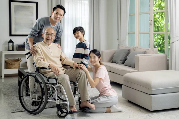 Asian Family Grandfather Mother Father Son Take Photo Togather Living — Stock Photo, Image