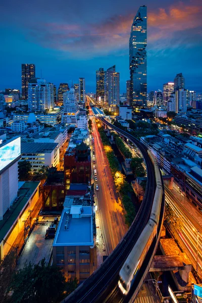 Bangkok Noche Ciudad Con Estación Tren Autopista Desde Punto Vista —  Fotos de Stock