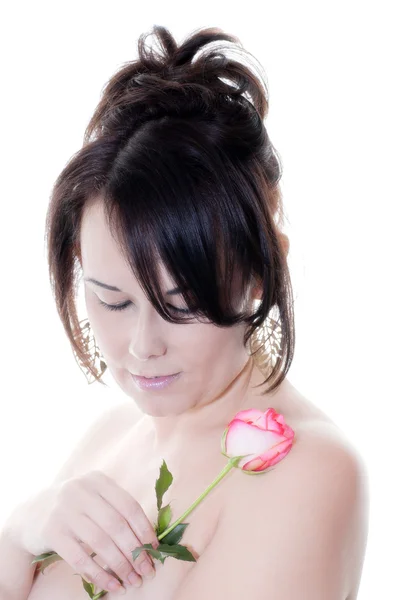 Frau mit Rose — Stockfoto