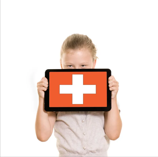 Dziewczynka trzymając tablet pc — Zdjęcie stockowe