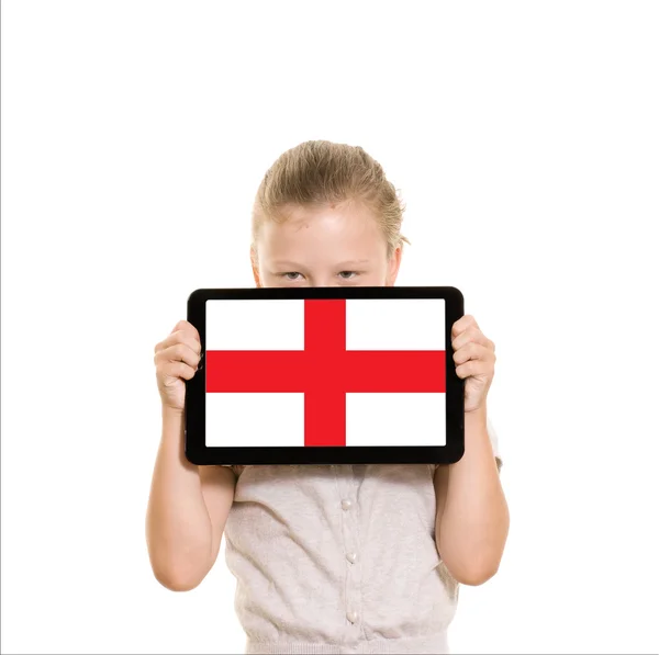 Tablet bilgisayarda İngiliz bayrağı — Stok fotoğraf