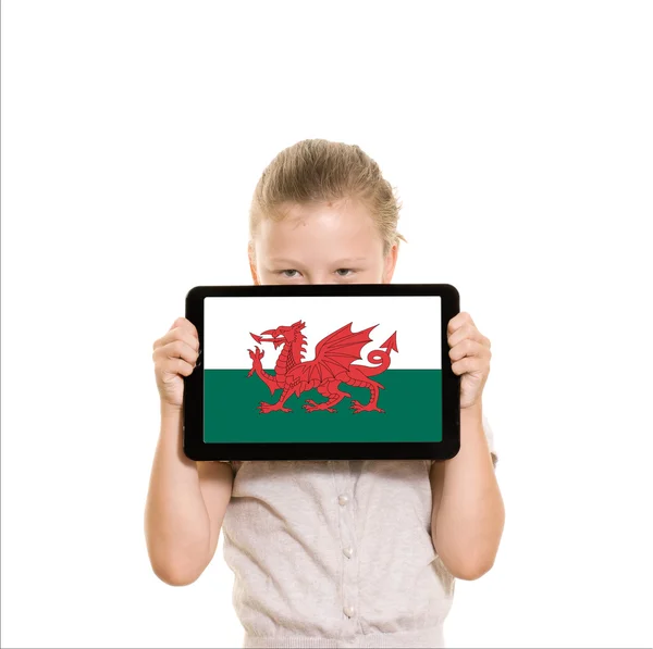 Tablet bilgisayarda bayrak Galce — Stok fotoğraf
