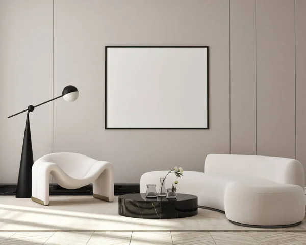 Model Poster Frame Moderne Interieur Achtergrond Woonkamer Scandinavische Stijl Render — Stockfoto