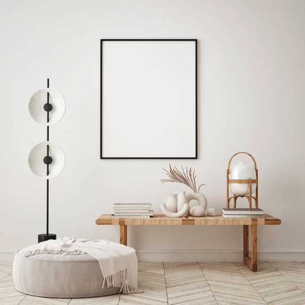 Modell Upp Affisch Ram Modern Interiör Bakgrund Vardagsrum Skandinavisk Stil — Stockfoto