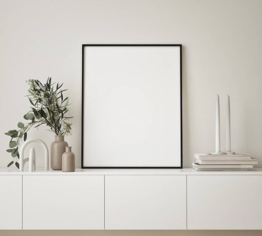 Modern iç plan, oturma odası, İskandinav tarzı, 3D çizim, 3D resim