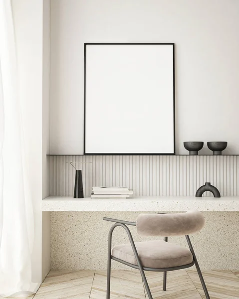 Mock Plakatrahmen Modernen Interieur Hintergrund Home Office Skandinavischen Stil Render — Stockfoto