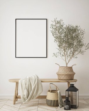 Modern iç plan, oturma odası, İskandinav tarzı, 3D çizim, 3D resim