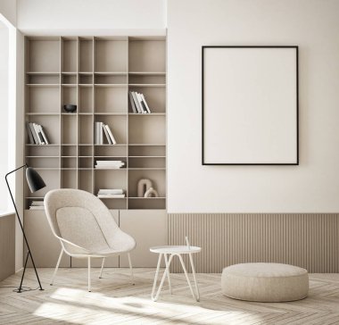 Modern iç plan, oturma odası, İskandinav tarzı, 3D çizim, 3D resim