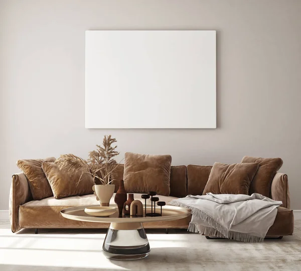 Mock Poster Frame Modern Interior Background Living Room Scandinavian Style — Stock Photo, Image