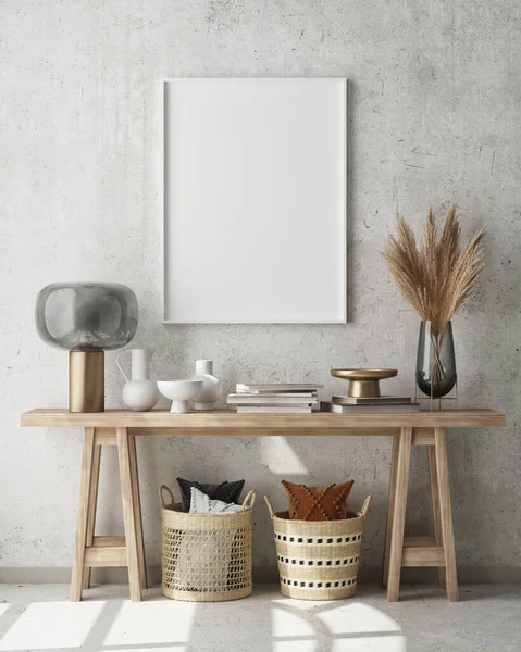 Model Poster Frame Moderne Interieur Achtergrond Woonkamer Scandinavische Stijl Render — Stockfoto