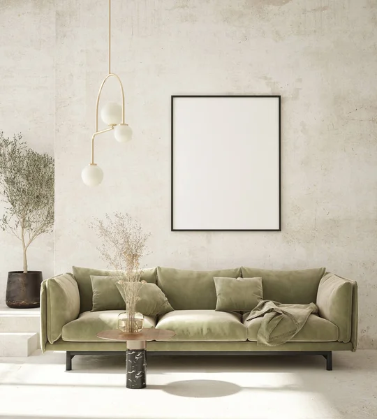 Modern iç plan, oturma odası, İskandinav tarzı, 3D çizim, 3D resim