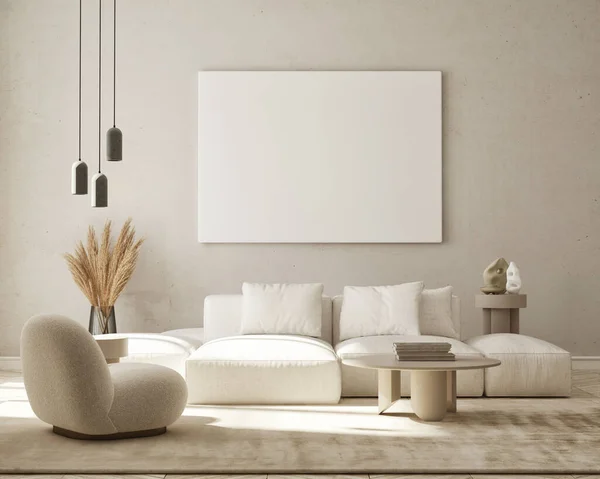 Model Poster Frame Moderne Interieur Achtergrond Woonkamer Scandinavische Stijl Render — Stockfoto