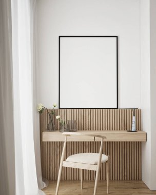 Modern iç plan, oturma odası, İskandinav tarzı, 3D çizim, 3D resim