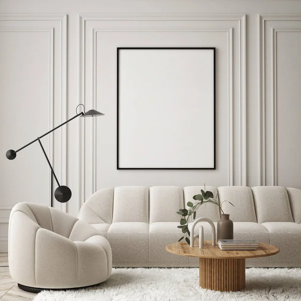 Modern iç plan, oturma odası, İskandinav tarzı, 3D çizim, 3D resim