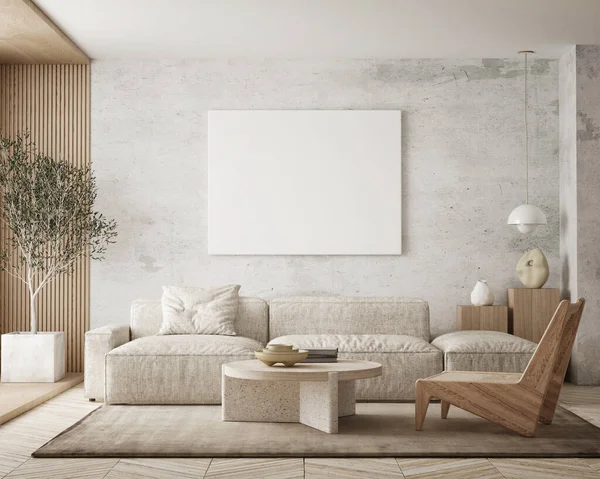 Modern iç plan, oturma odası, İskandinav tarzı, 3D çizim, 3D resim