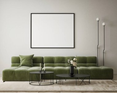 Modern iç plan, oturma odası, İskandinav tarzı, 3D çizim, 3D resim