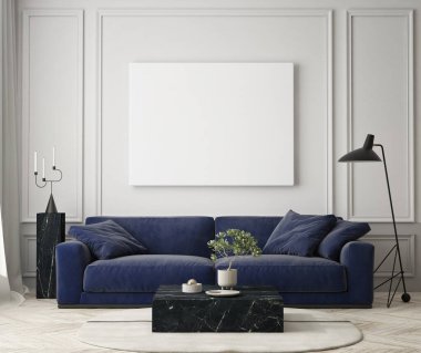 Modern iç plan, oturma odası, İskandinav tarzı, 3D çizim, 3D resim