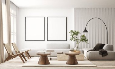 Modern iç plan, oturma odası, ofis, 3D resim, 3D resim.