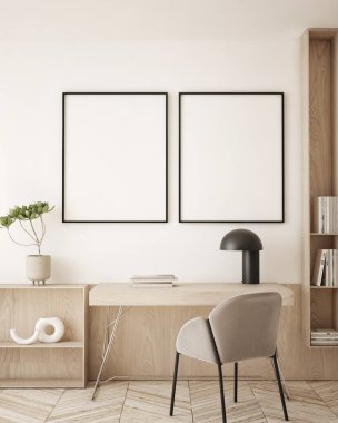 Modern iç plan, oturma odası, İskandinav tarzı, 3D çizim, 3D resim
