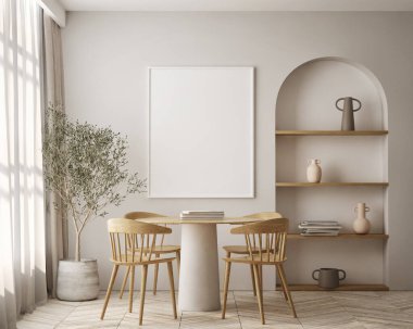 Modern iç plan, oturma odası, İskandinav tarzı, 3D çizim, 3D resim