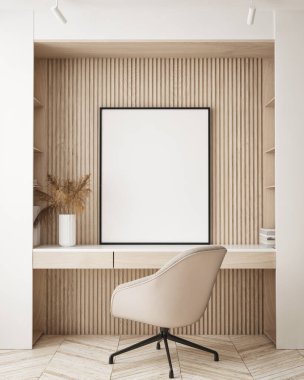 Modern iç plan, oturma odası, İskandinav tarzı, 3D çizim, 3D resim