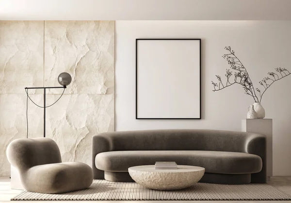 Modern iç plan, oturma odası, İskandinav tarzı, 3D çizim, 3D resim