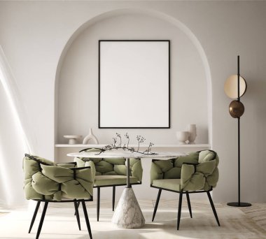 Modern iç plan, oturma odası, modern tasarım, 3D çizim, 3D illüstrasyon