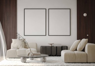 Modern iç plan, oturma odası, çağdaş biçim, 3D resim, 3D resim