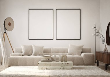 Modern iç plan, oturma odası, çağdaş biçim, 3D resim, 3D resim