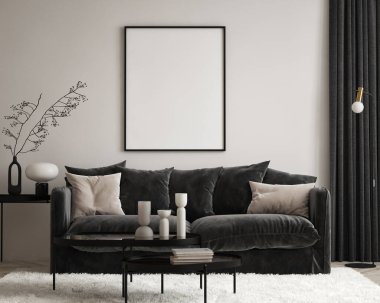 Modern iç plan, oturma odası, çağdaş biçim, 3D resim, 3D resim