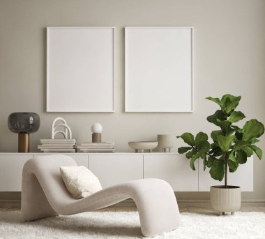 Modern iç plan, oturma odası, çağdaş biçim, 3D resim, 3D resim