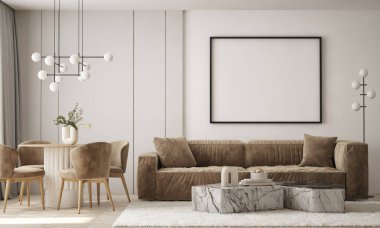 Modern iç plan, oturma odası, çağdaş biçim, 3D resim, 3D resim