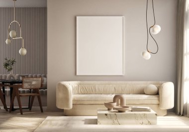 Modern iç plan, oturma odası, çağdaş biçim, 3D resim, 3D resim