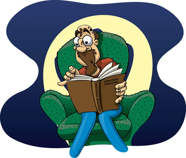 Cartoon man reading a thriller