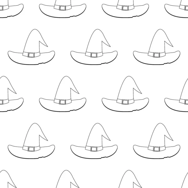 Chapéu de bruxa de Halloween com uma fivela dourada, roxo. Ilustração vetorial em estilo cartoon. — Vetor de Stock